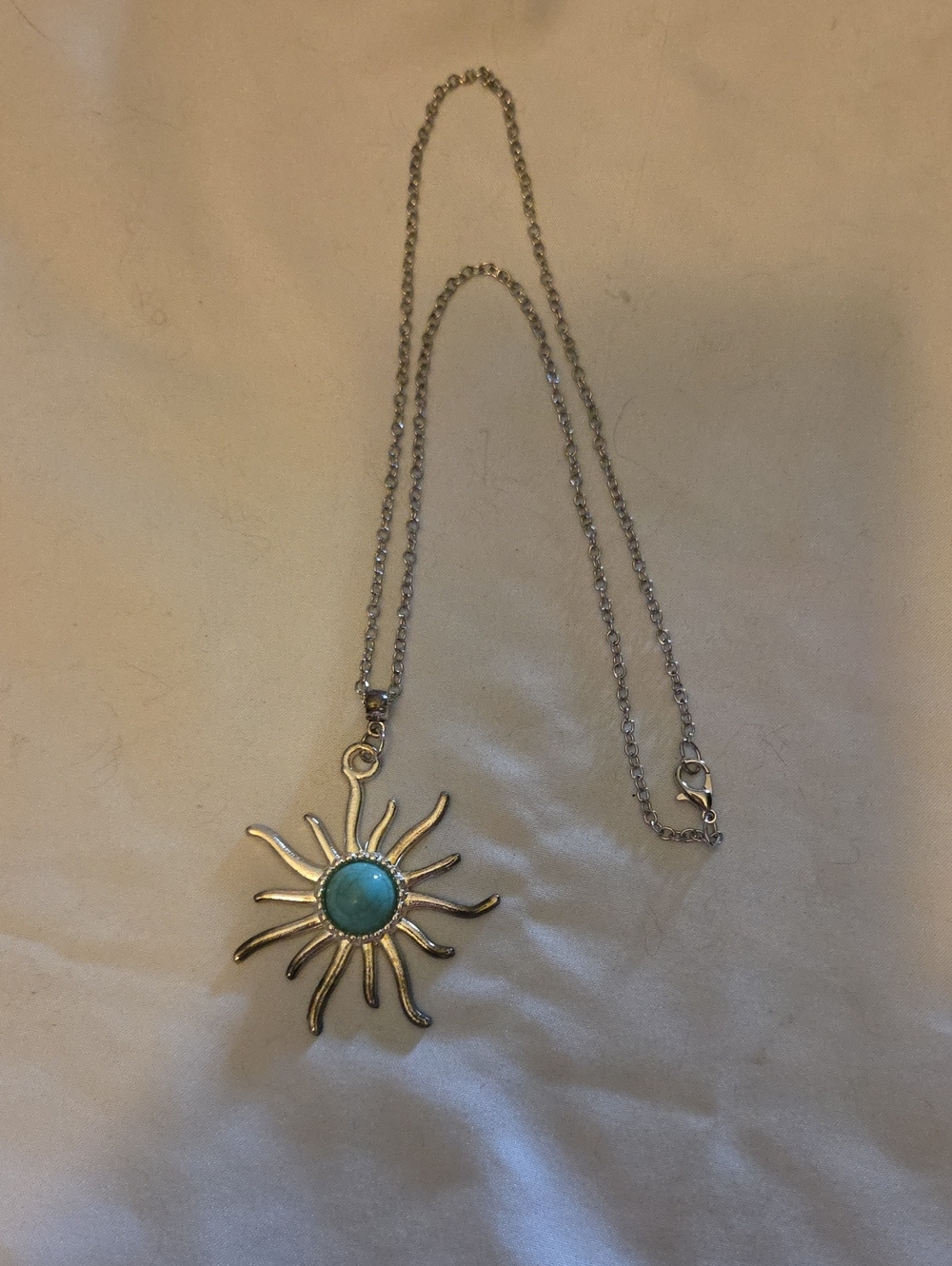 Sunburst Pendant Necklace with Turquoise Stone - Women Jewelry